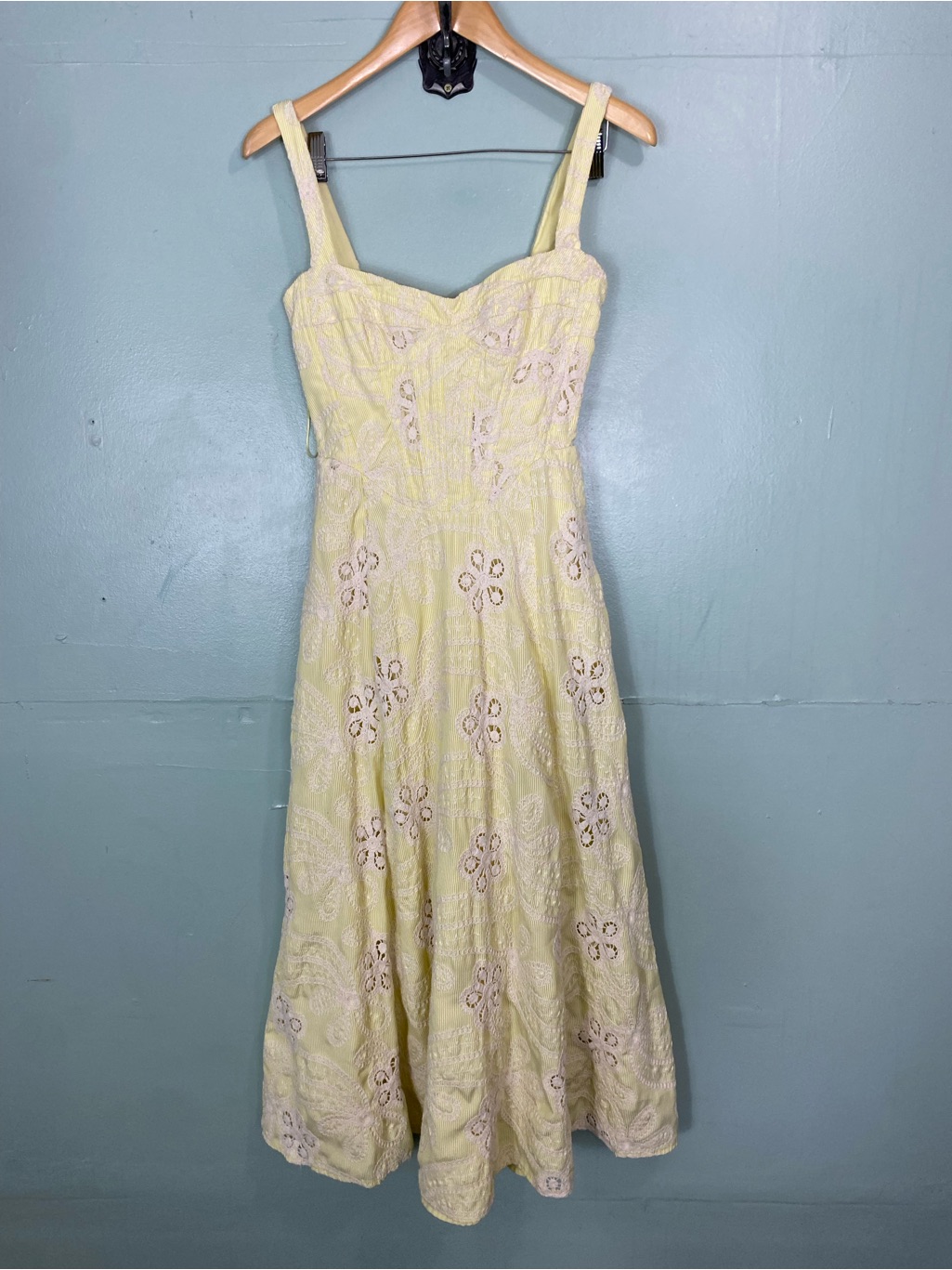 Bardot Lilah Corset Midi Dress Yellow Daisy Floral Embroidered Size 4 — image 2 of 8